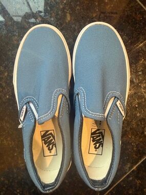 Vans Kids Slip-On Canvas Sneakers — Light Blue with White Trim